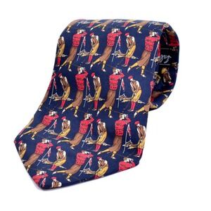 Salvatore Ferragamo Vintage Navy Blue Men's 100% Silk Golf Tie Designer Luxury